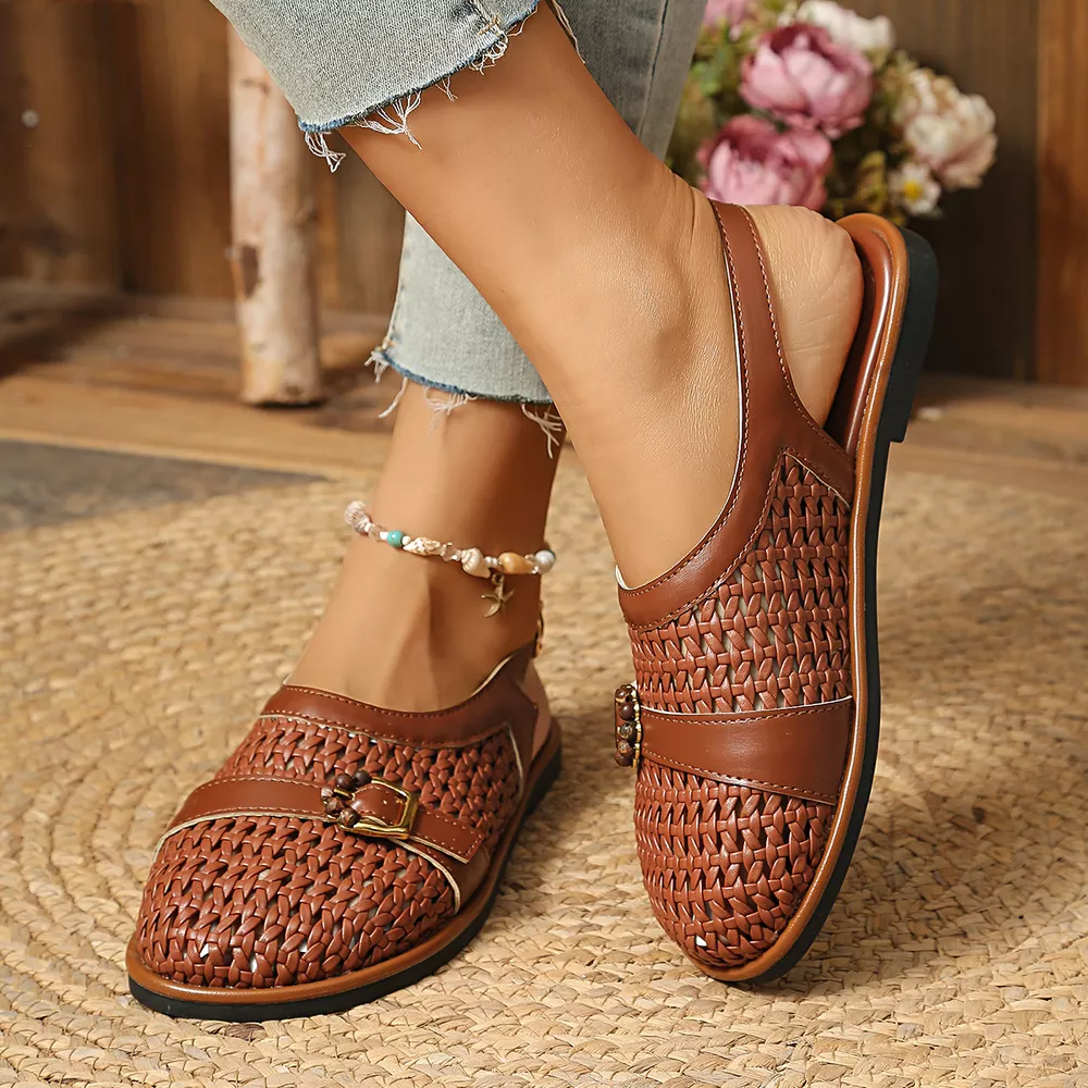 Woven Flat Sandals with Buckle Detail, image 8