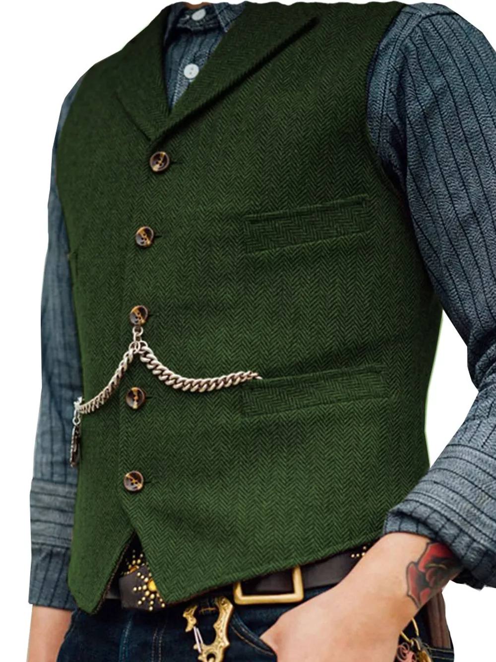 Men's Full Size Chain Detail Button Up Vest Plus Size, image 9
