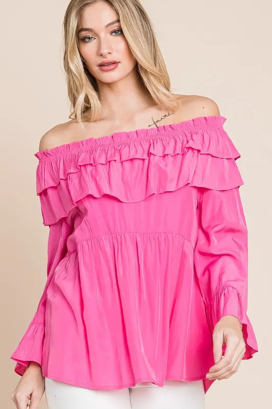 Ruffled Trumpet Sleeve Off-The-Shoulder Top, image 5