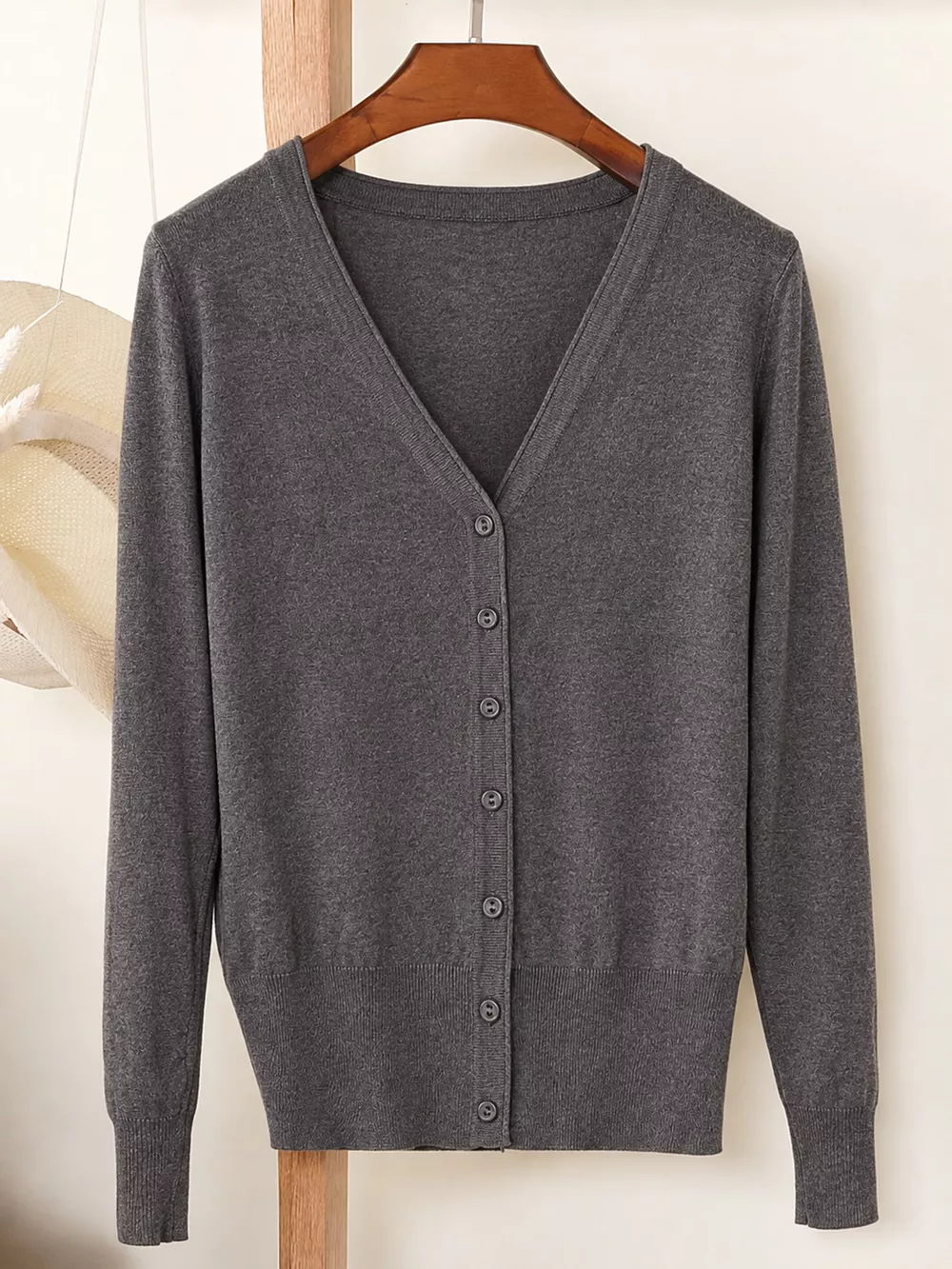 Classic V-Neck Button-Down Knit Cardigan, image 25