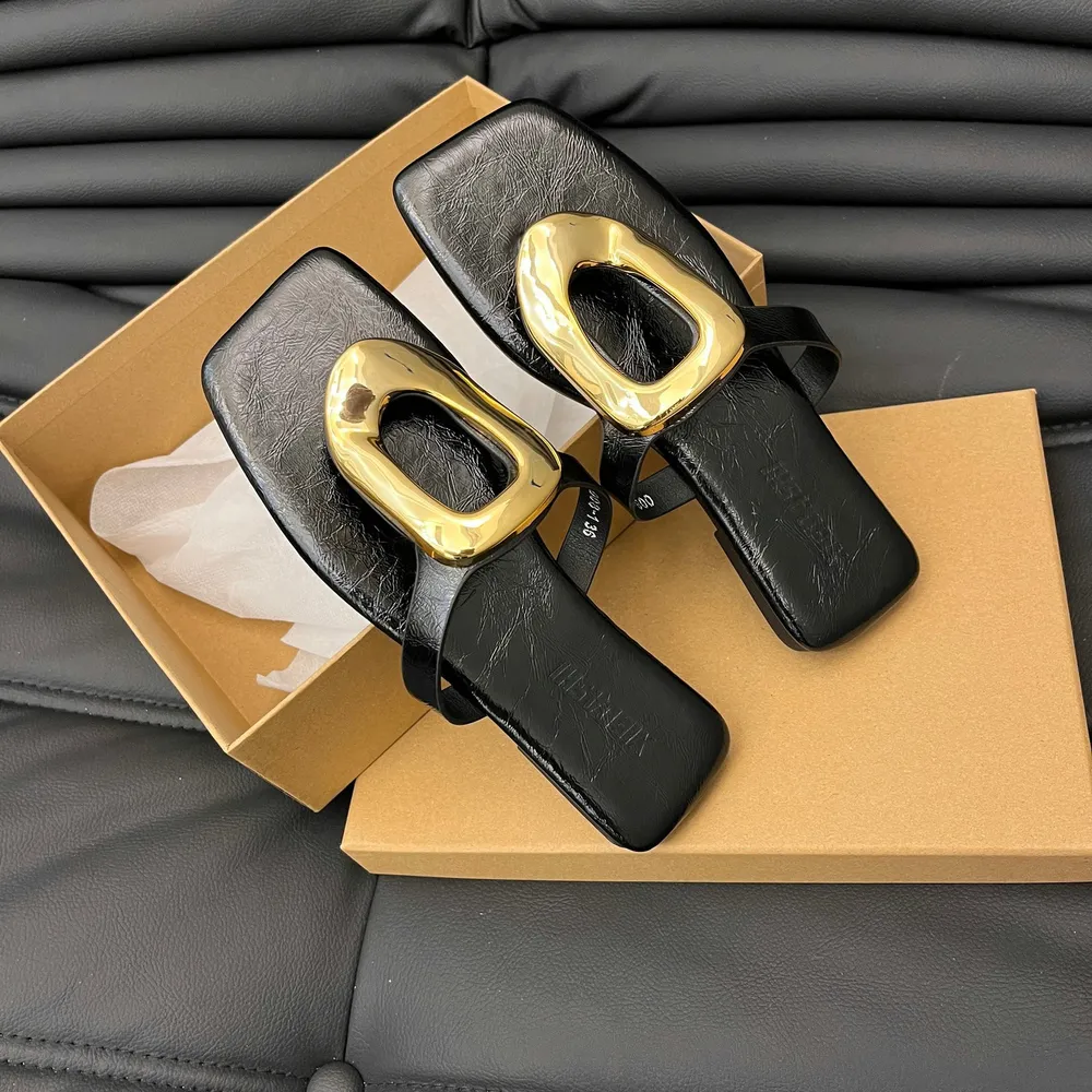 Square Toe Post Metal Sandals, image 4