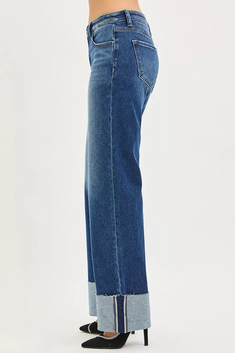 Mid Rise Wide Straight Jeans With Wide Cuff, image 3