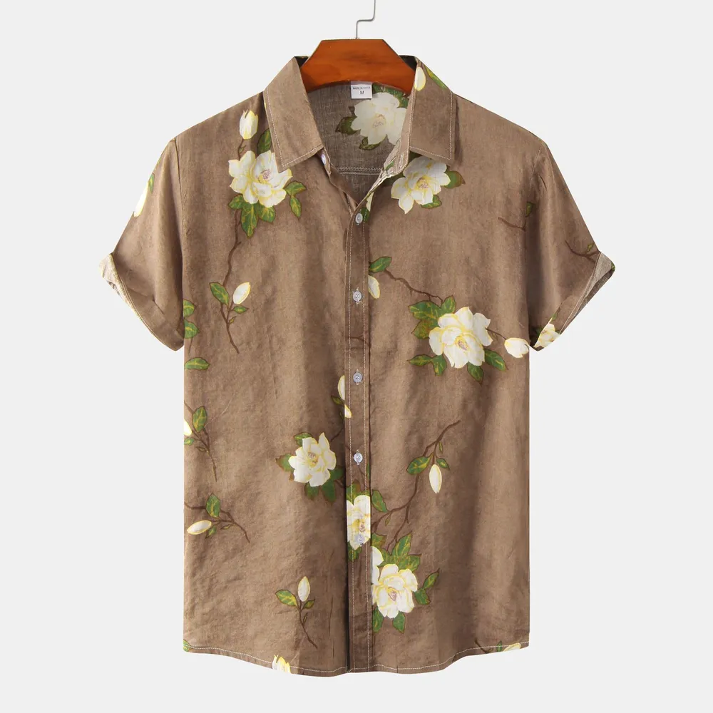 Men's Plus Size Floral Print Short Sleeve Button Down Shirt, image 5
