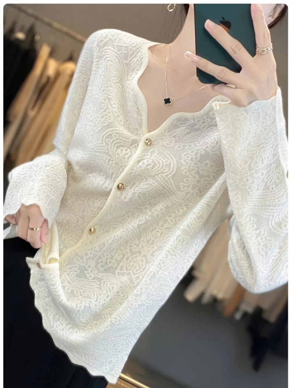 Lace V-Neck Cardigan, image 2