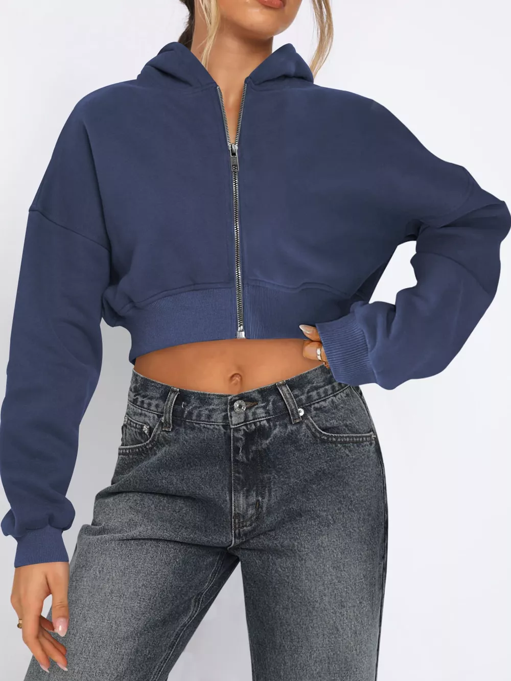 Zip-Up Cropped Hoodie, image 6