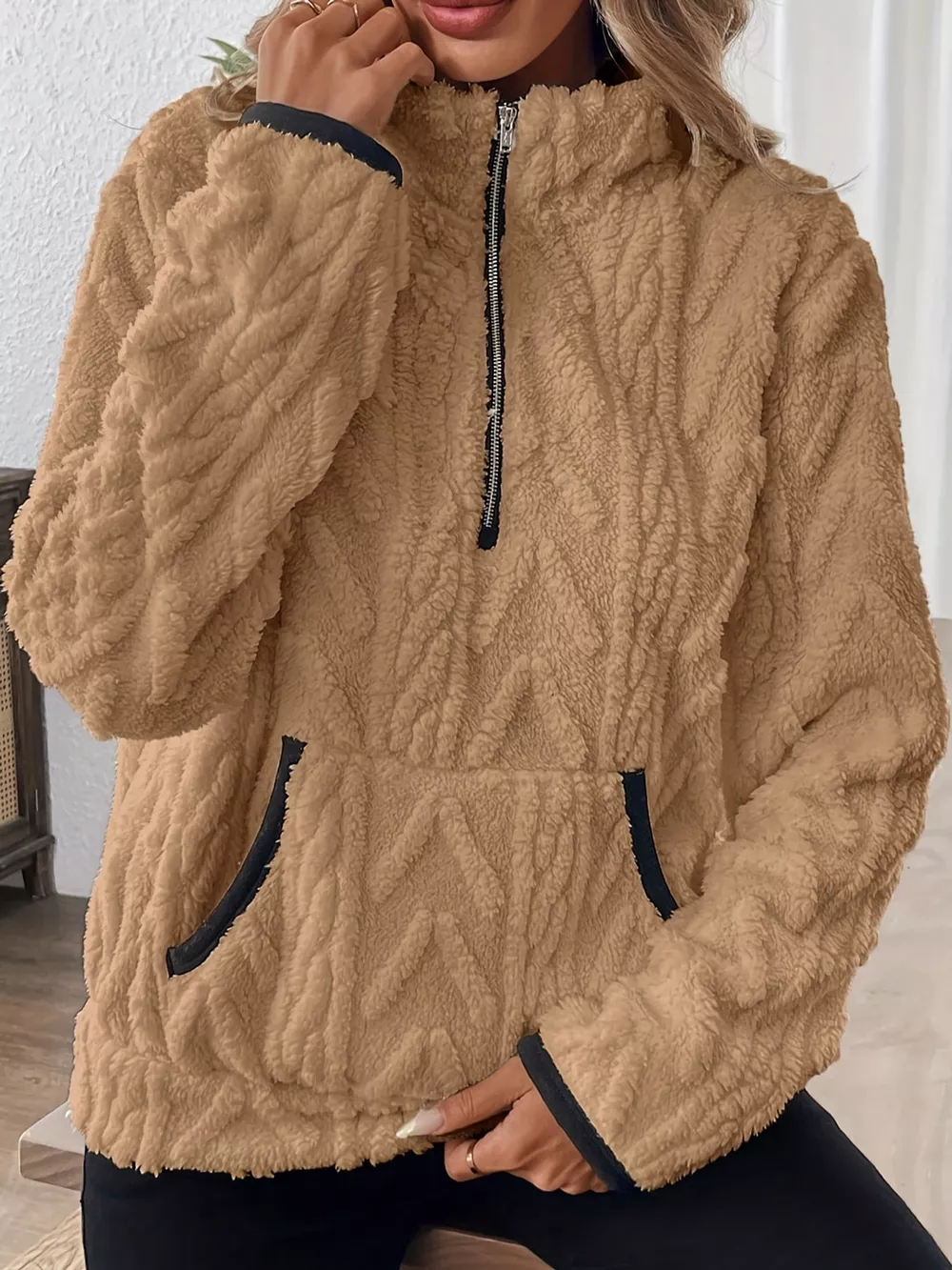 Full Size Quarter-Zip Sherpa Sweatshirt Plus Size, image 24