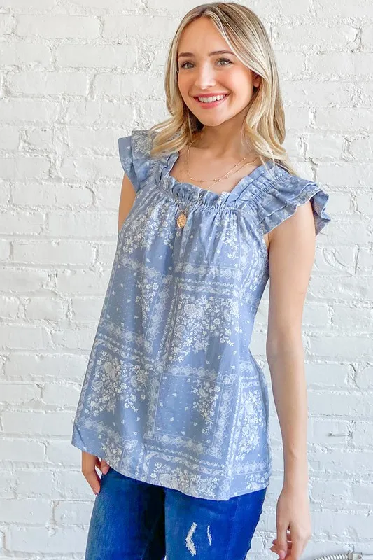 Boho Print Ruffle Baby Doll Tank Top, image 4