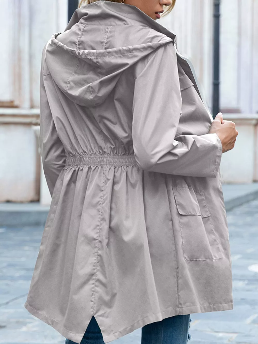 Zip Up Drawstring Waist Hooded Jacket, image 2