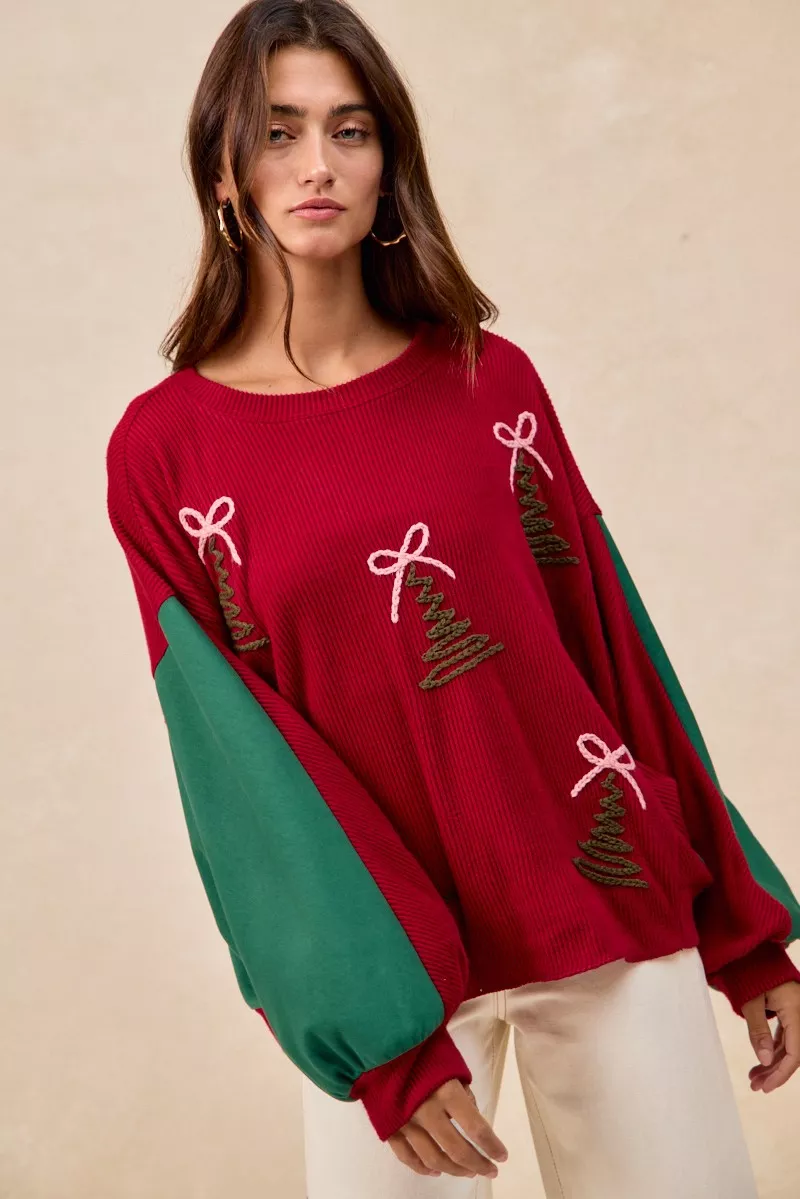 Christmas Theme Tree Embroidered Sweater, image 14