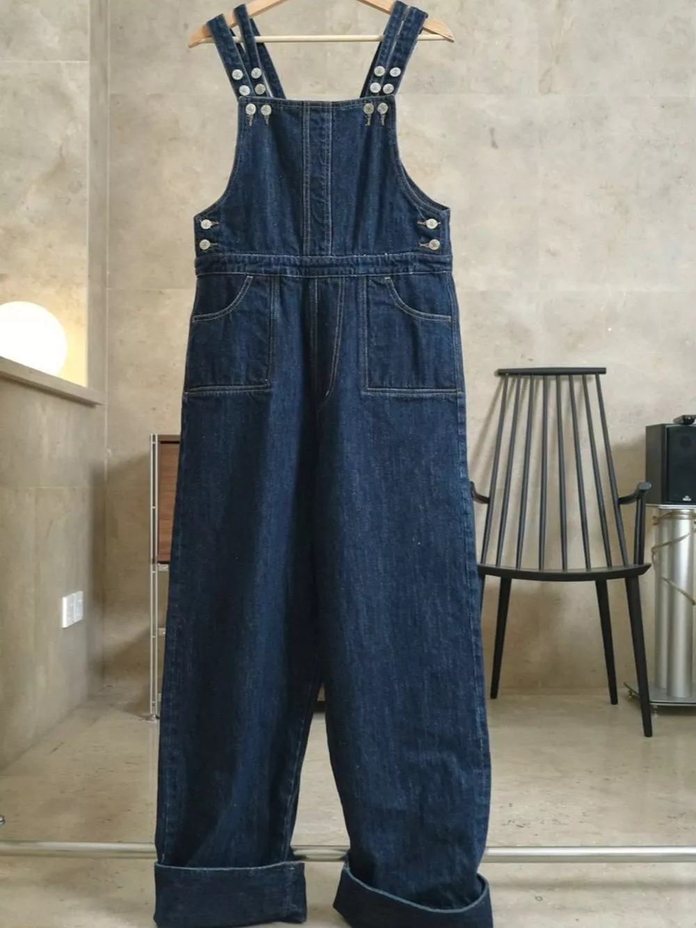 Vintage Dark Wash Wide-Leg Denim Overalls, image 33
