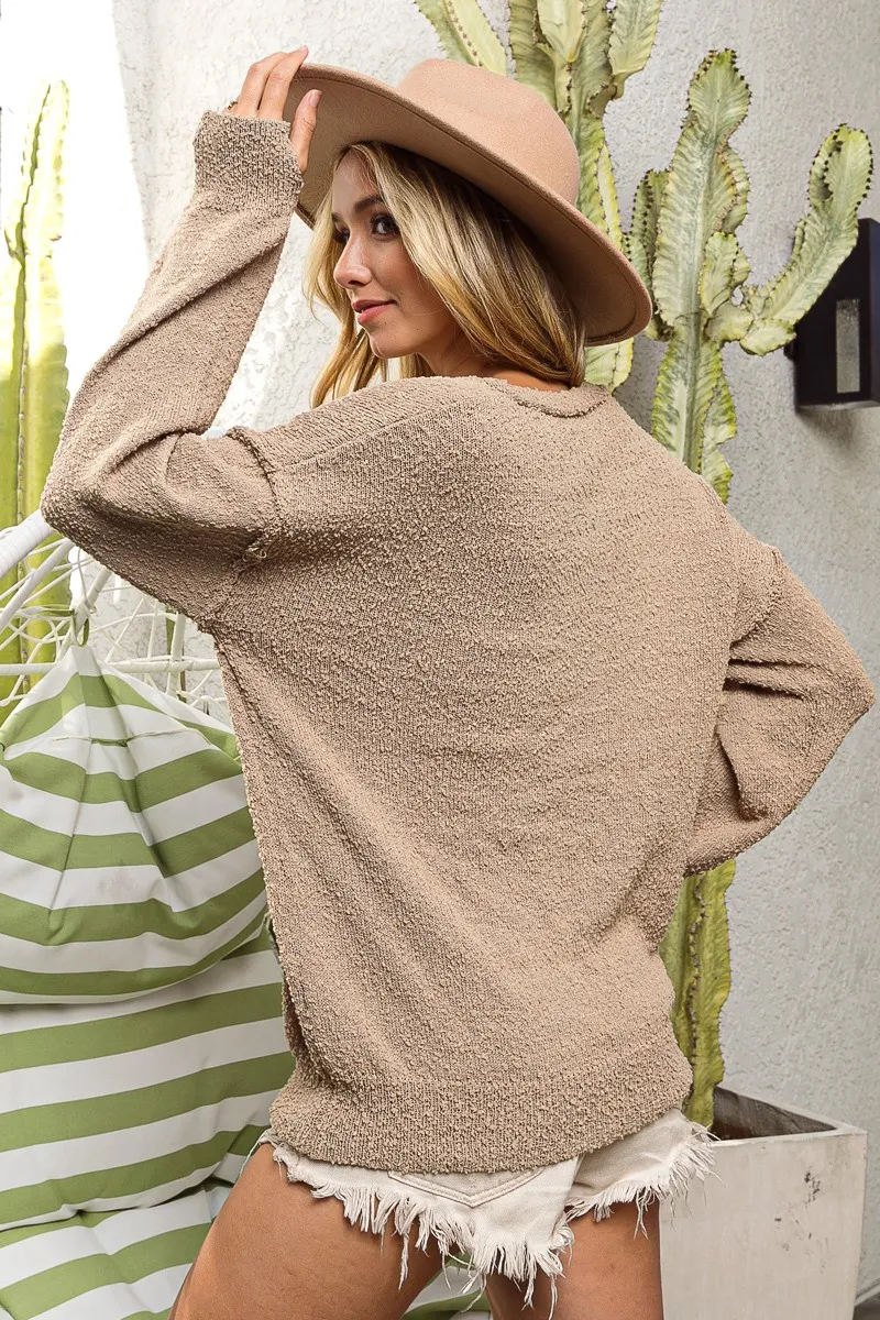 Raw Edged Popcorn Texture V-neck Sweater, image 2