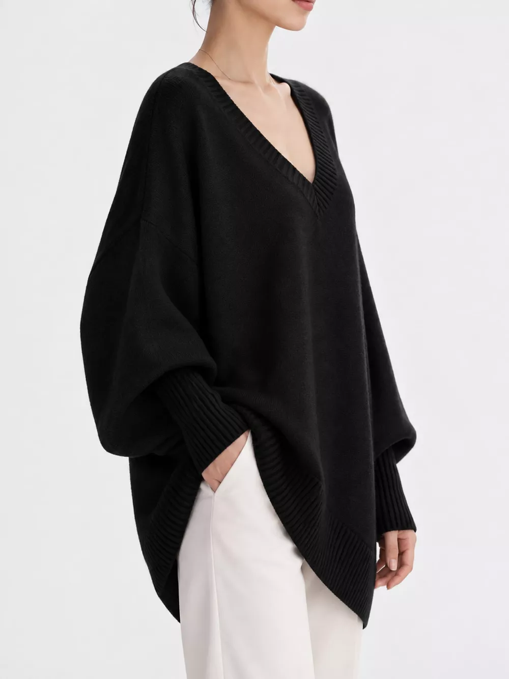 Full Size V-Neck Oversized Batwing Sleeve Sweater Plus Size, image 47
