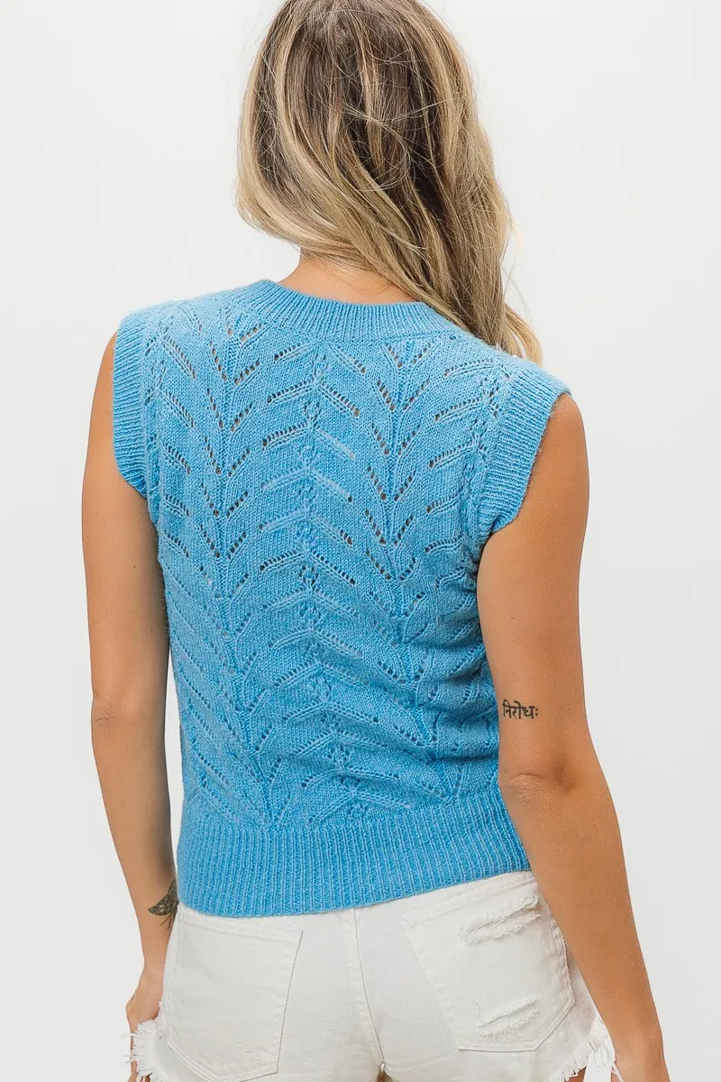 Chevron Pointelle Pearl Knit Top, image 2