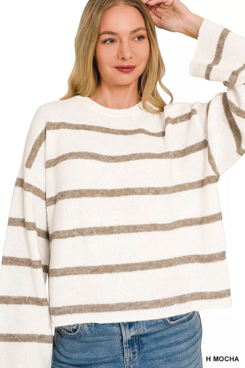 Zenana Wool Blend Striped Sweater, image 4