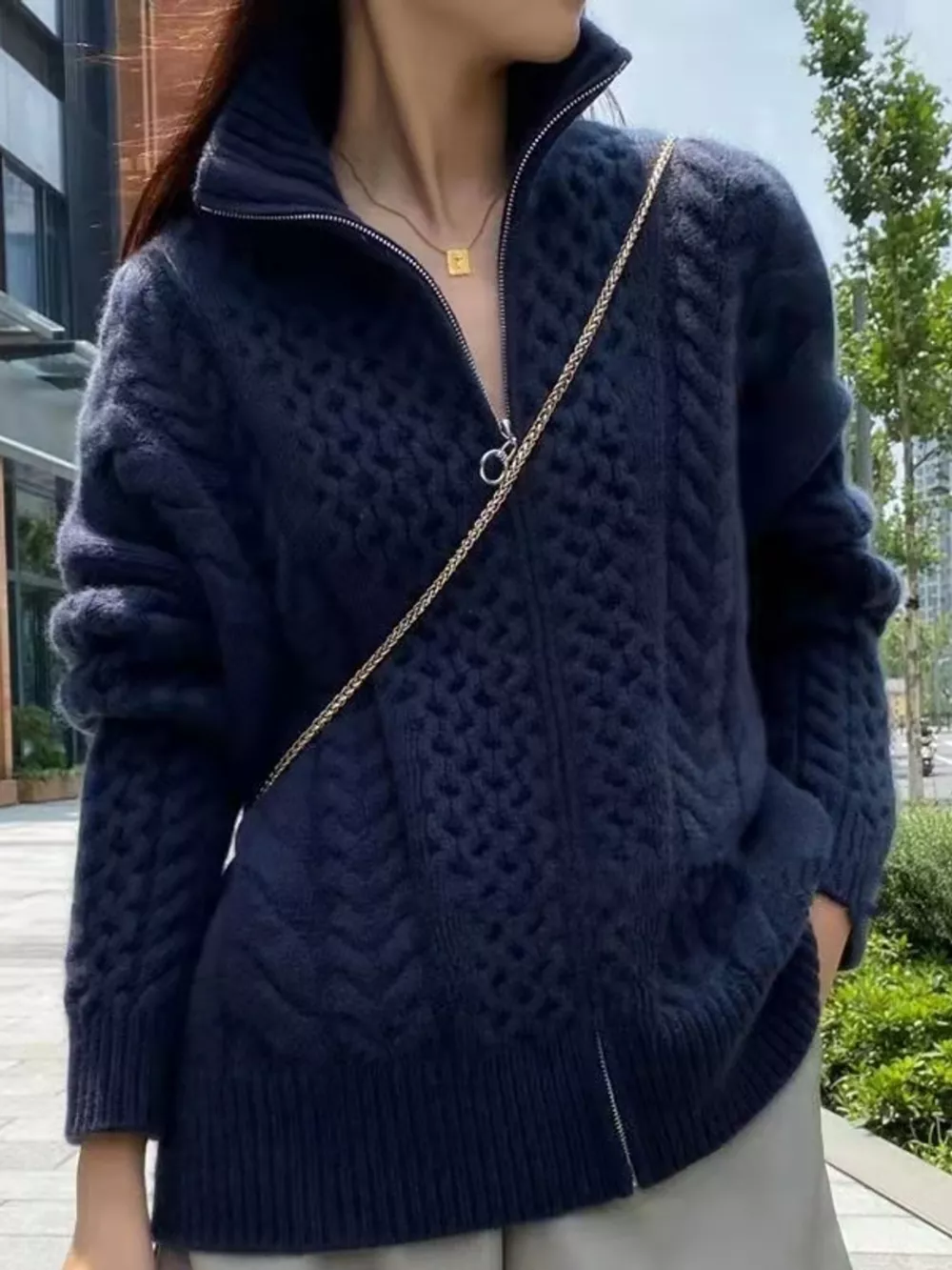 Full Size Cable-Knit Zip-Up Cardigan Plus Size, image 7