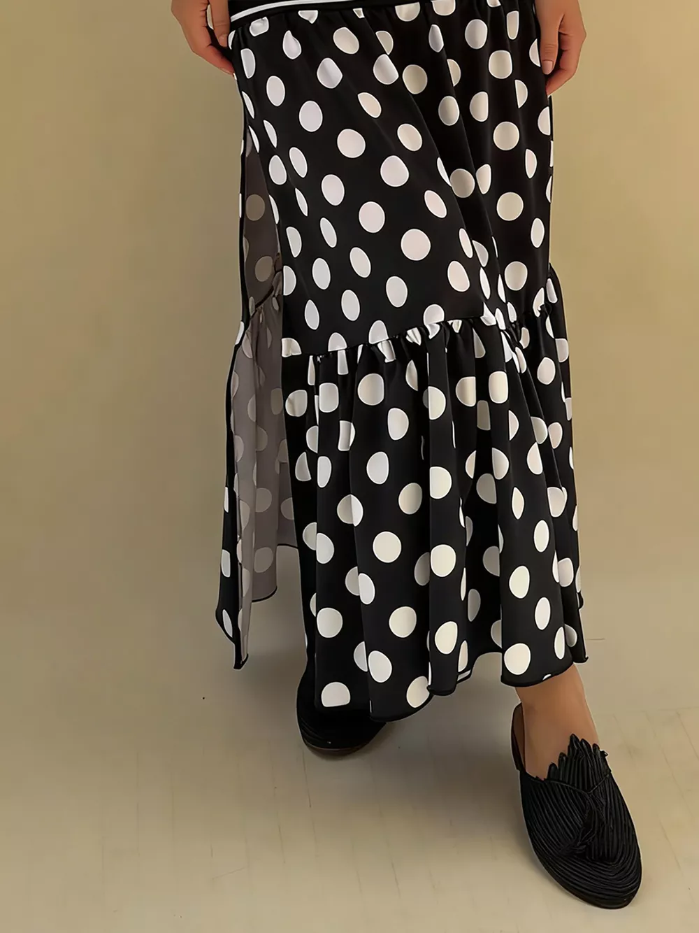 Polka Dot Striped Slit Maxi Skirt, image 5