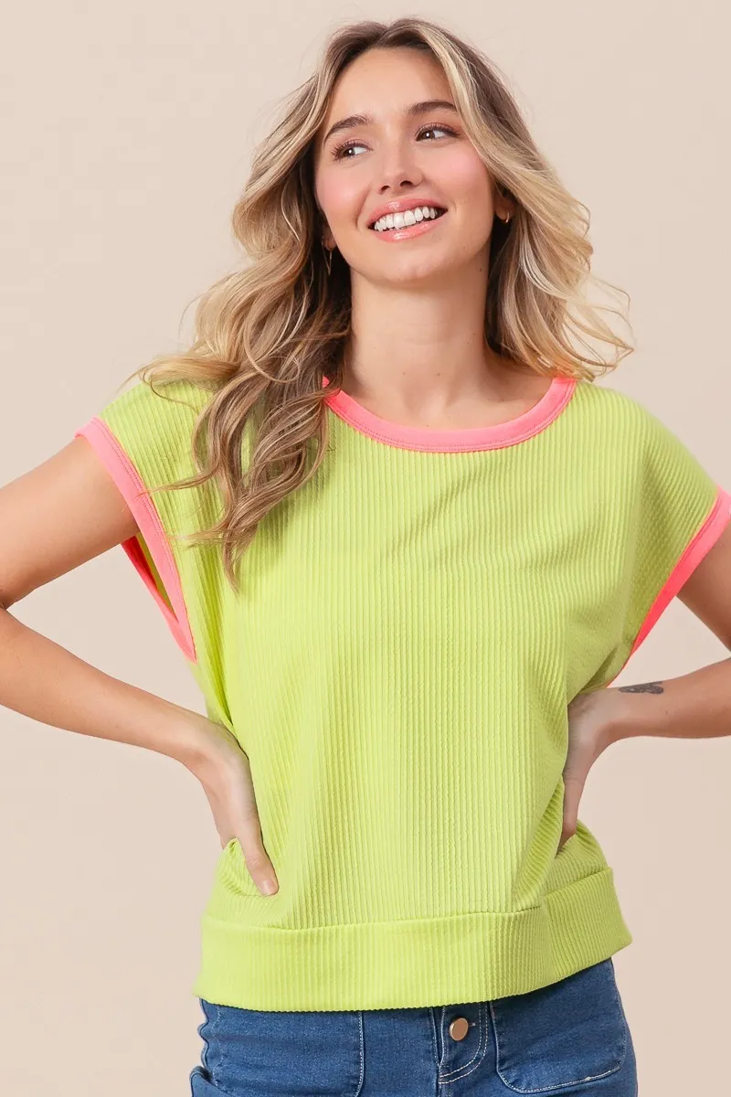 Cord Rib Knit Contrast Banded Top, image 6