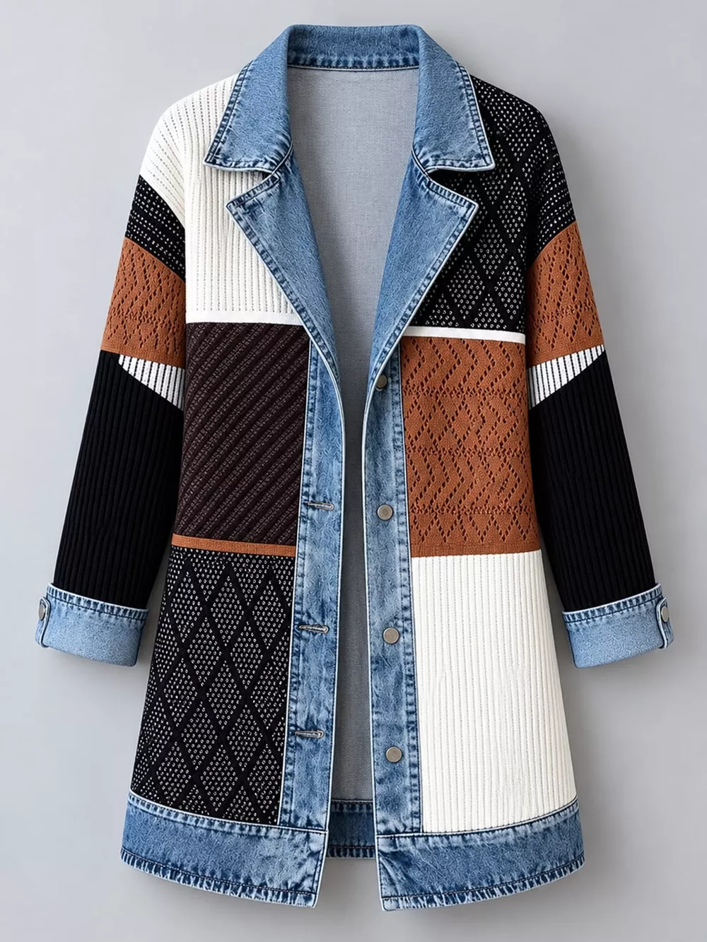 Full Size Denim Trim Ribbed Knit Cardigan Plus Size, image 26