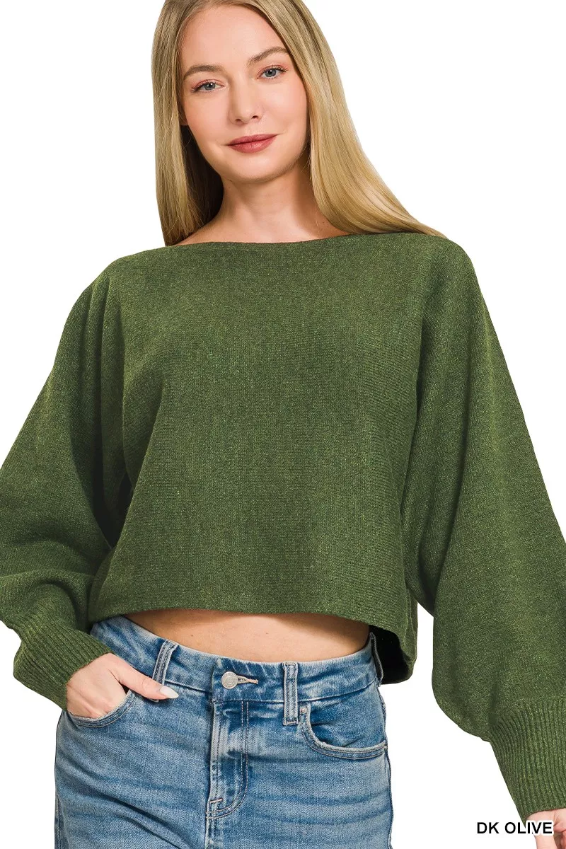 Zenana Boat Neck Balloon Sleeve Sweater, image 2