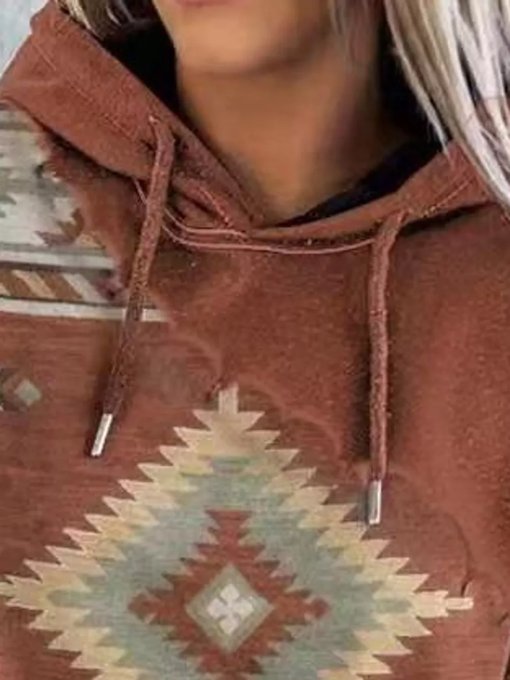 Full Size Aztec Print Hoodie with Kangaroo Pocket Plus Size, image 8