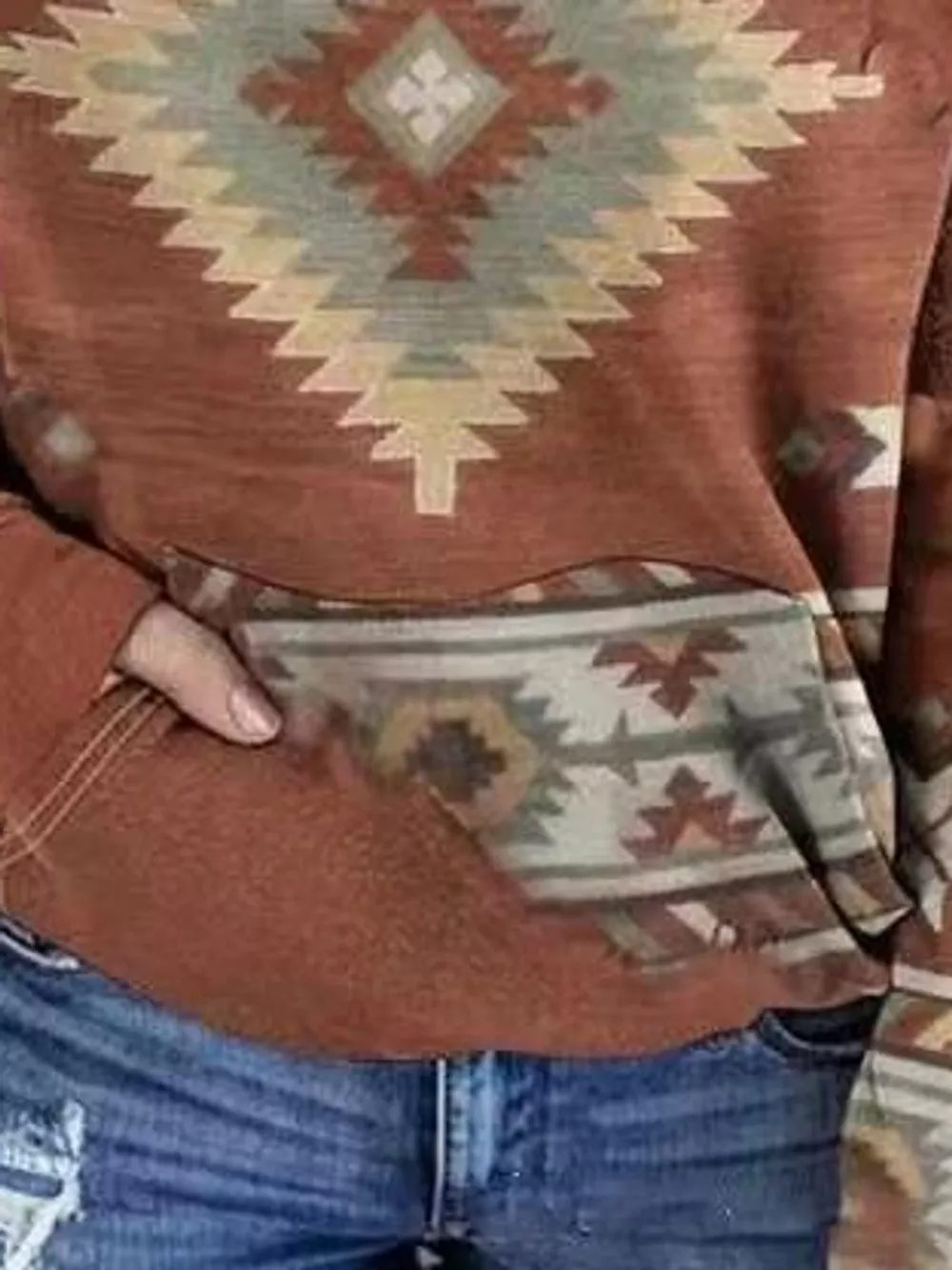 Full Size Aztec Print Hoodie with Kangaroo Pocket Plus Size, image 9