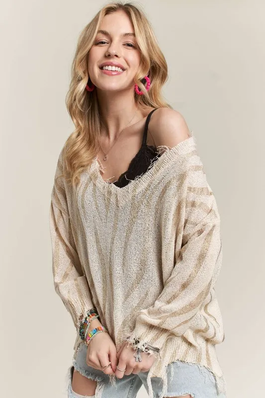 Frayed Zebra Knit Top, image 5