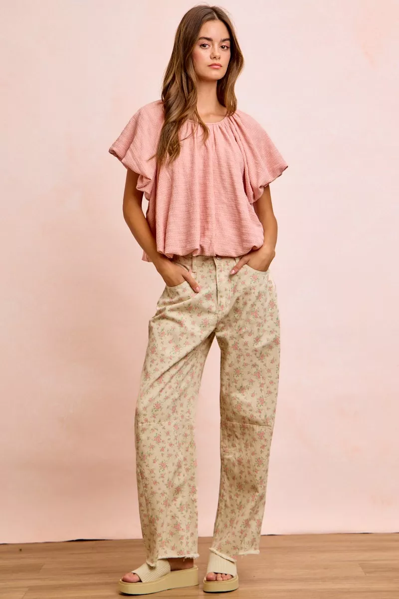 Stripes Textured Shirred Neckline Bubble Hem Top, image 5