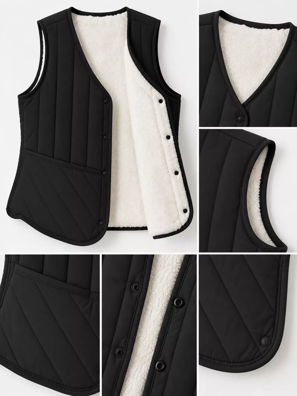 Full Size Quilted Button Up Vest Coat Plus Size, image 6
