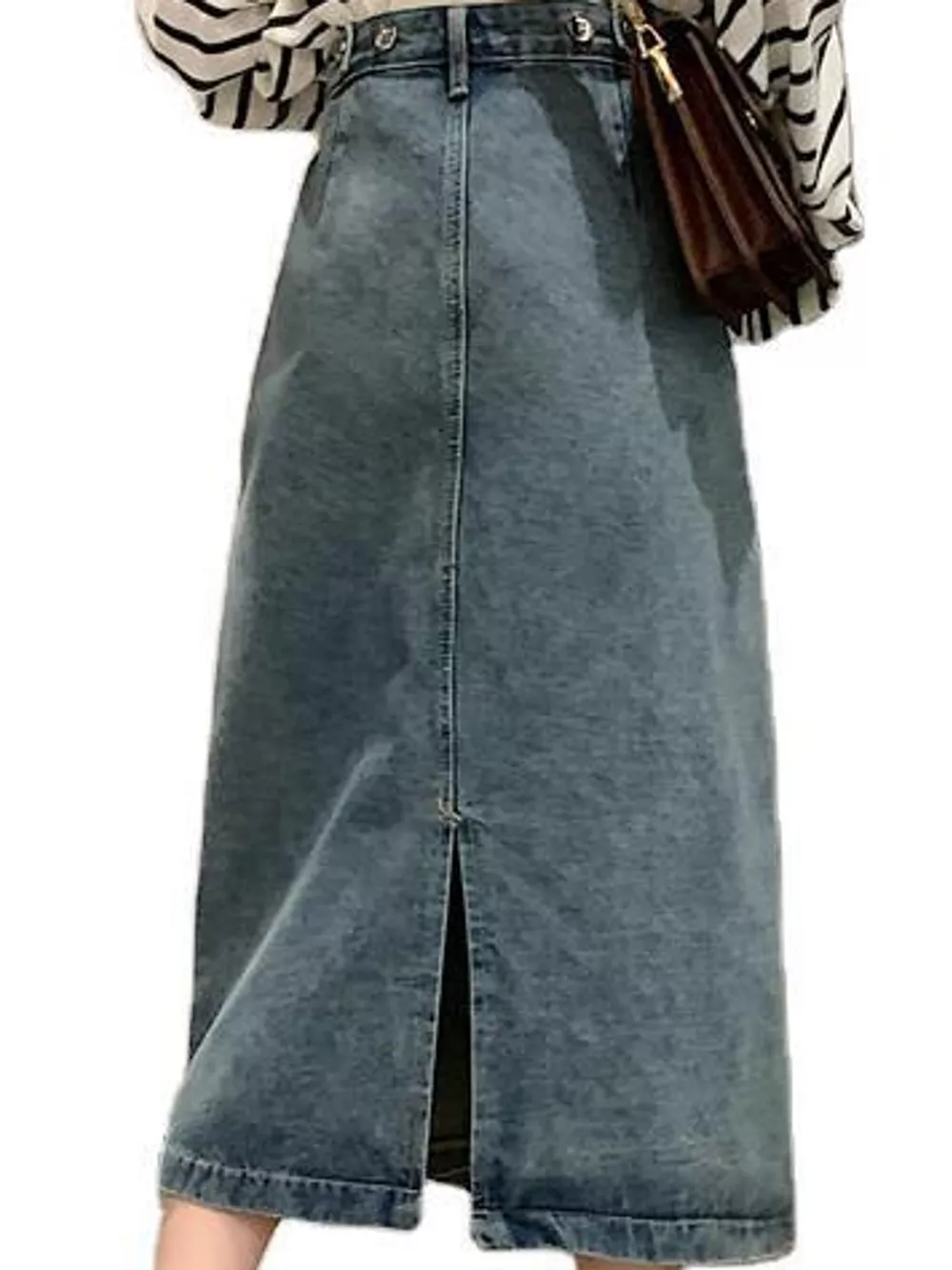 Full Size High-Waisted Vintage Wash Midi Denim Skirt Plus Size, image 13