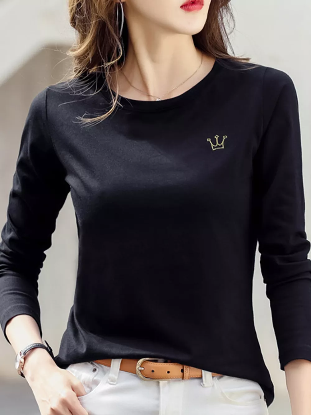 Full Size Crown Long Sleeve T-Shirt Plus Size, image 6