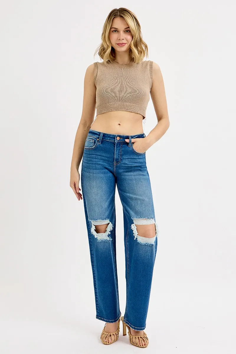 Full Size Mid Waist Fit Boyfriend Knee Distressed Jeans Plus Size, image 6