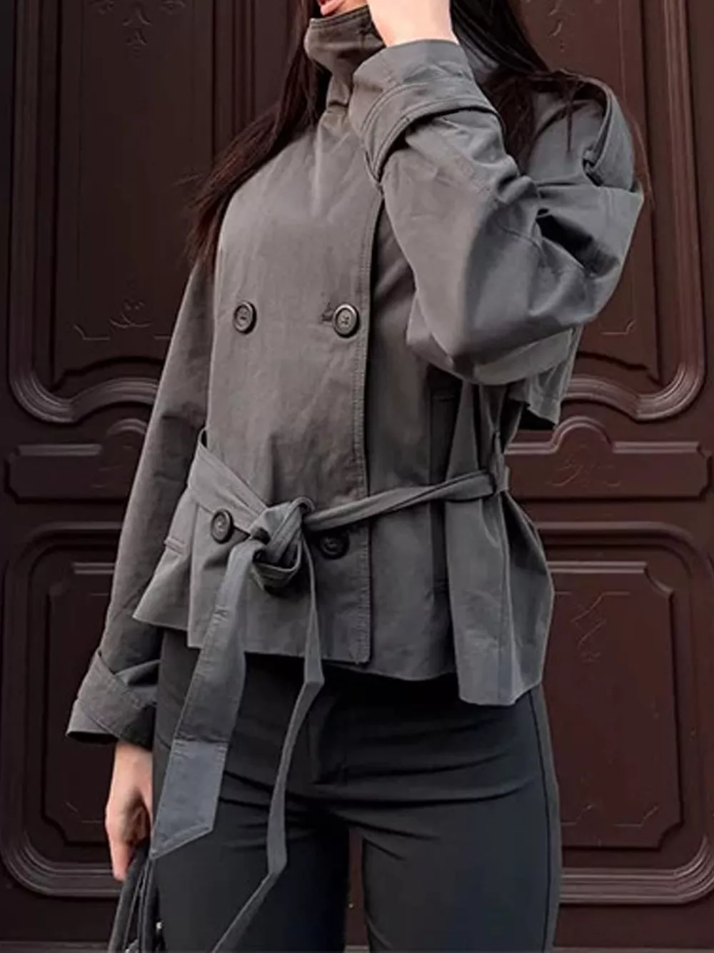 Full Size Double-Breasted Belted Trench Outerwear Plus Size, image 17