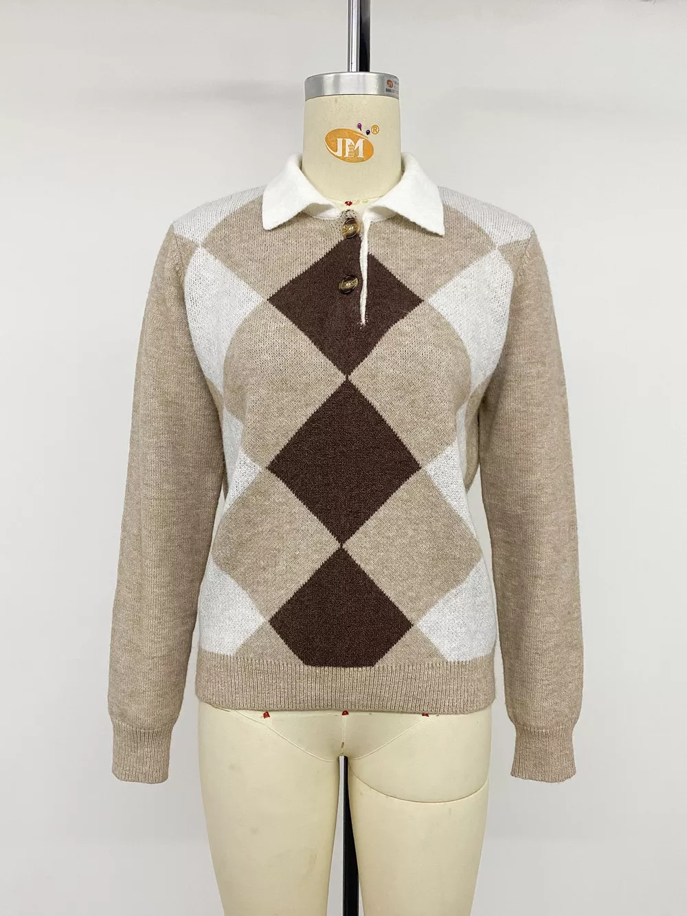 Argyle Patterned Polo Collar Sweater, image 11