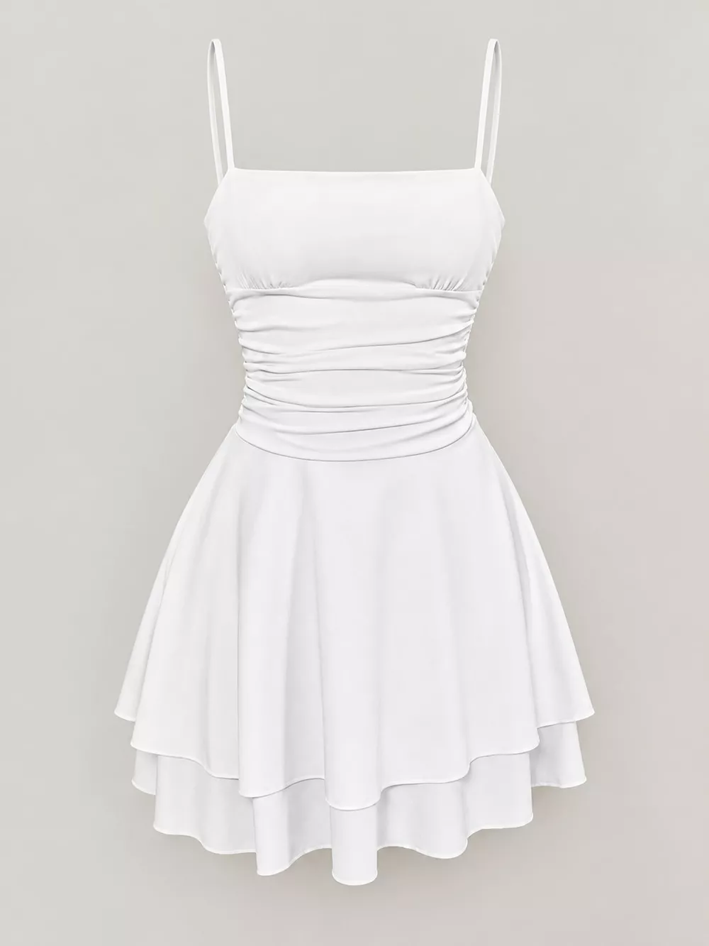 Ruched Spaghetti Strap Layered Mini Dress, image 7