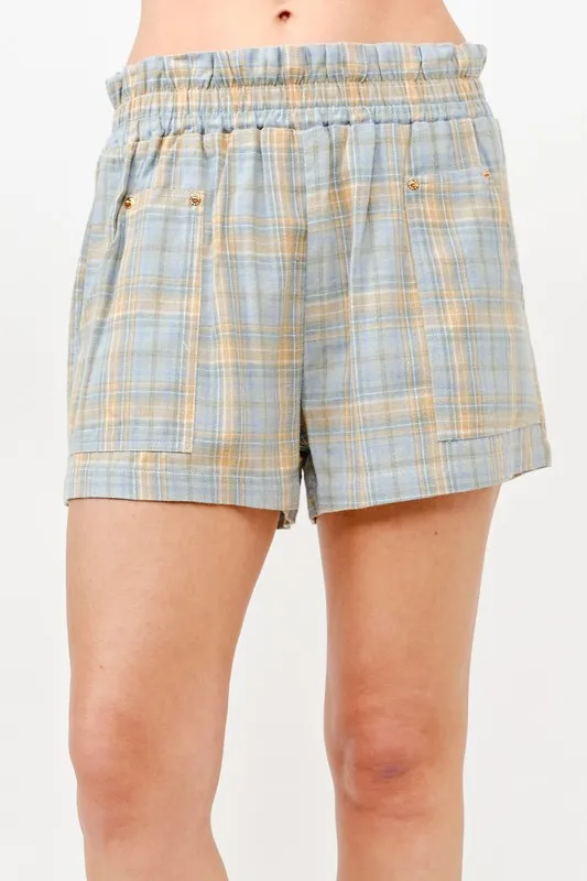 Plaid Print Smocked Detail Casual Shorts, image 5