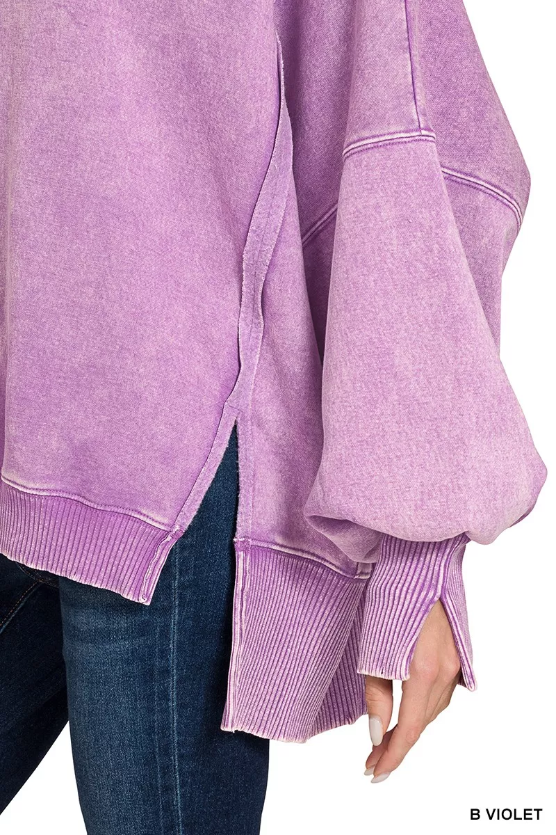 Acid Washed Batwing Sleeve Fleece Sweatshirt, image 3