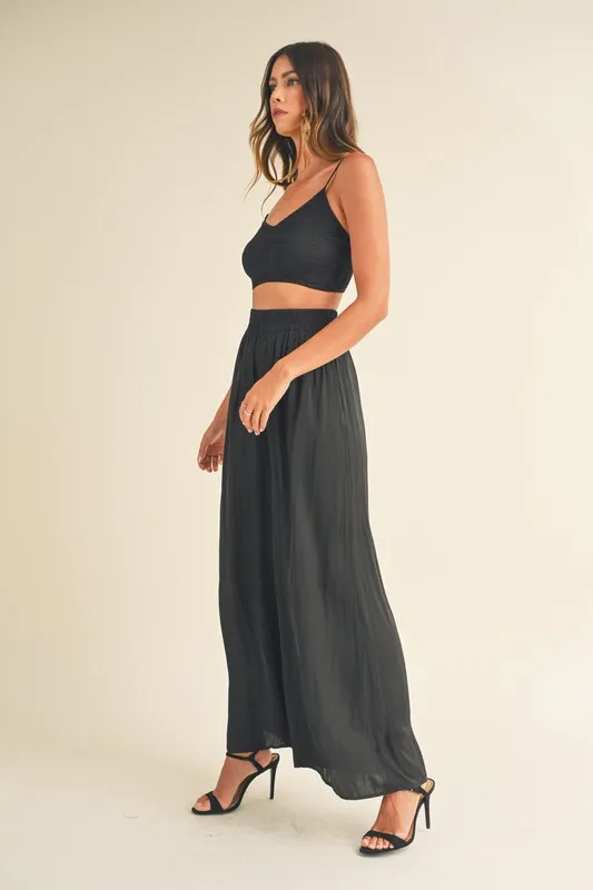 Smocked Bralette Crop Top and Wide Leg Pants Set, image 2