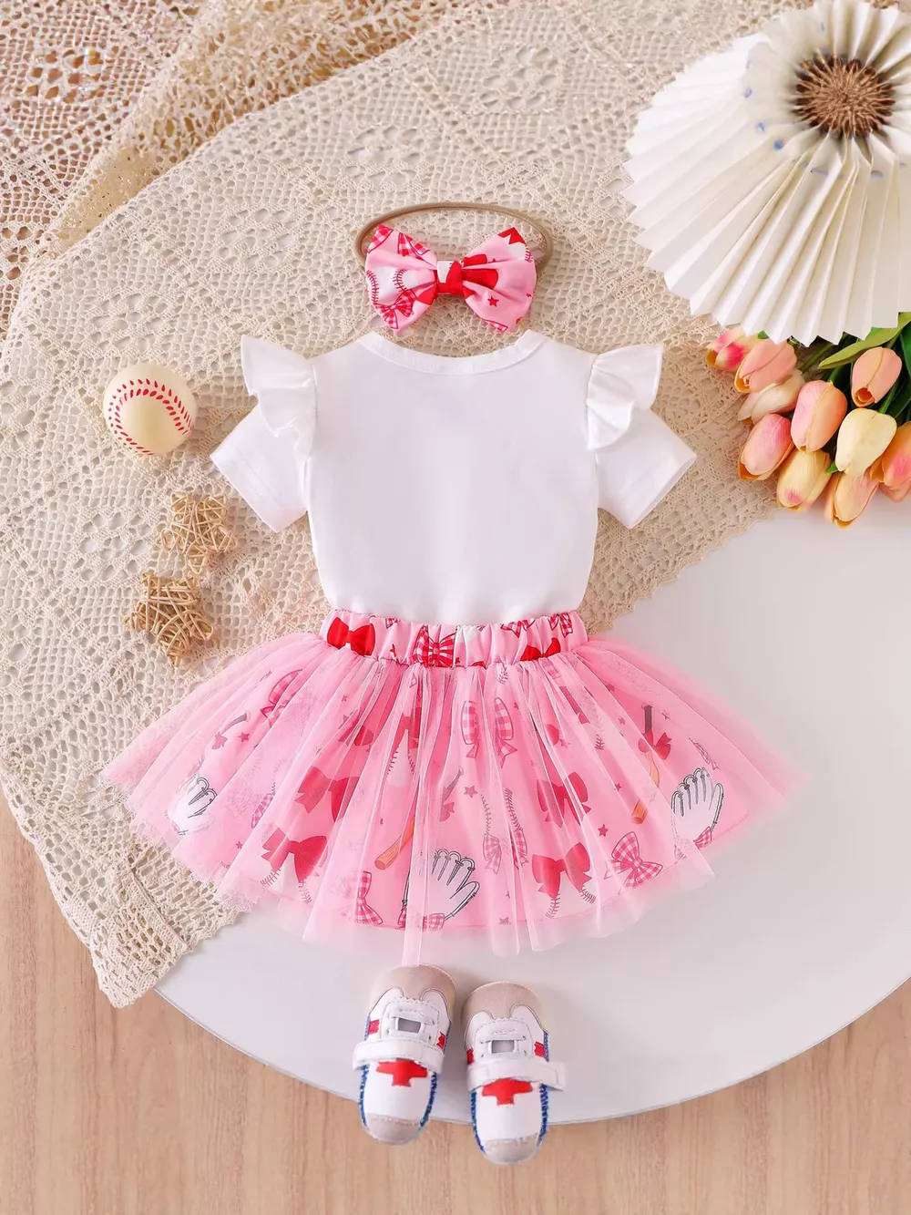Children's Letter Graphic Bodysuit and Skirt Set with Headband, image 5