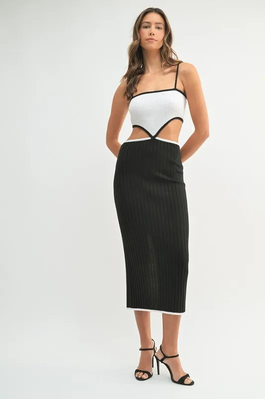 Ribbed Knit Color Block Cutout Midi Dress, image 4