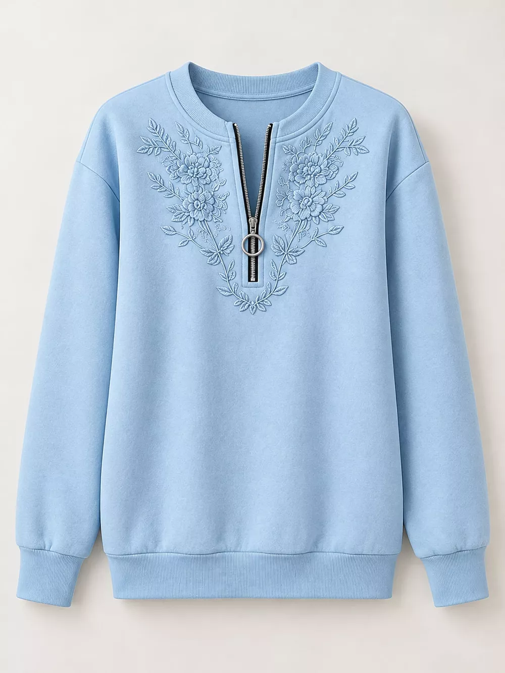 Floral Embroidered Quarter-Zip Sweatshirt, image 13