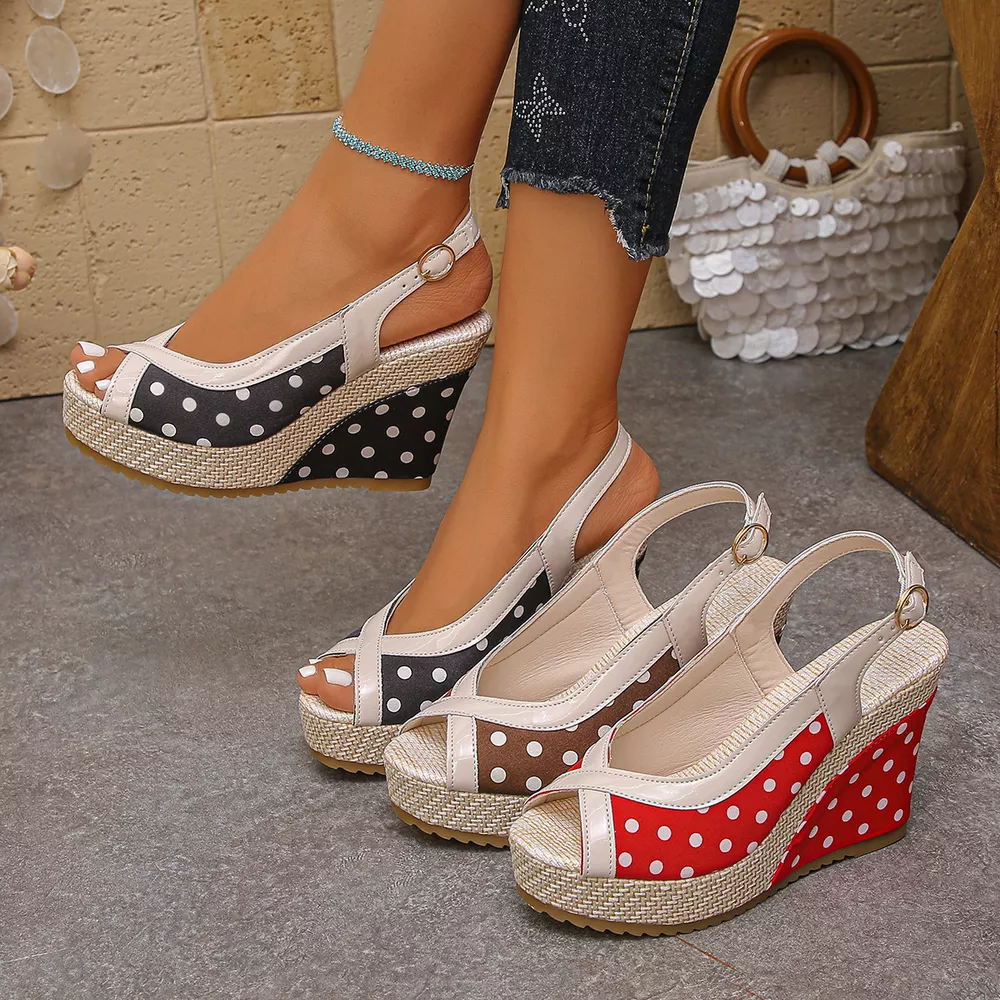 Polka Dot Peep Toe Wedge Sandals, image 2
