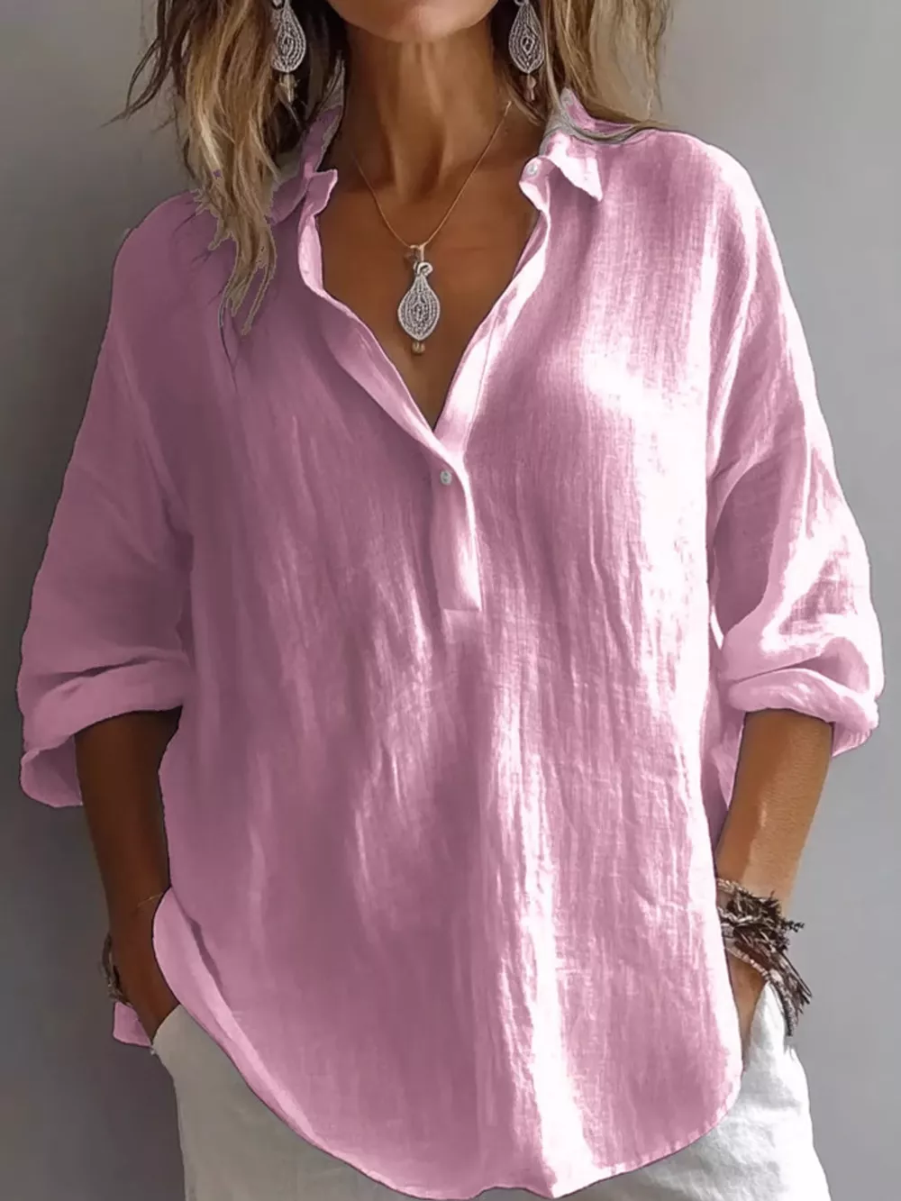 Collared Neck Long Sleeve Blouse, image 4