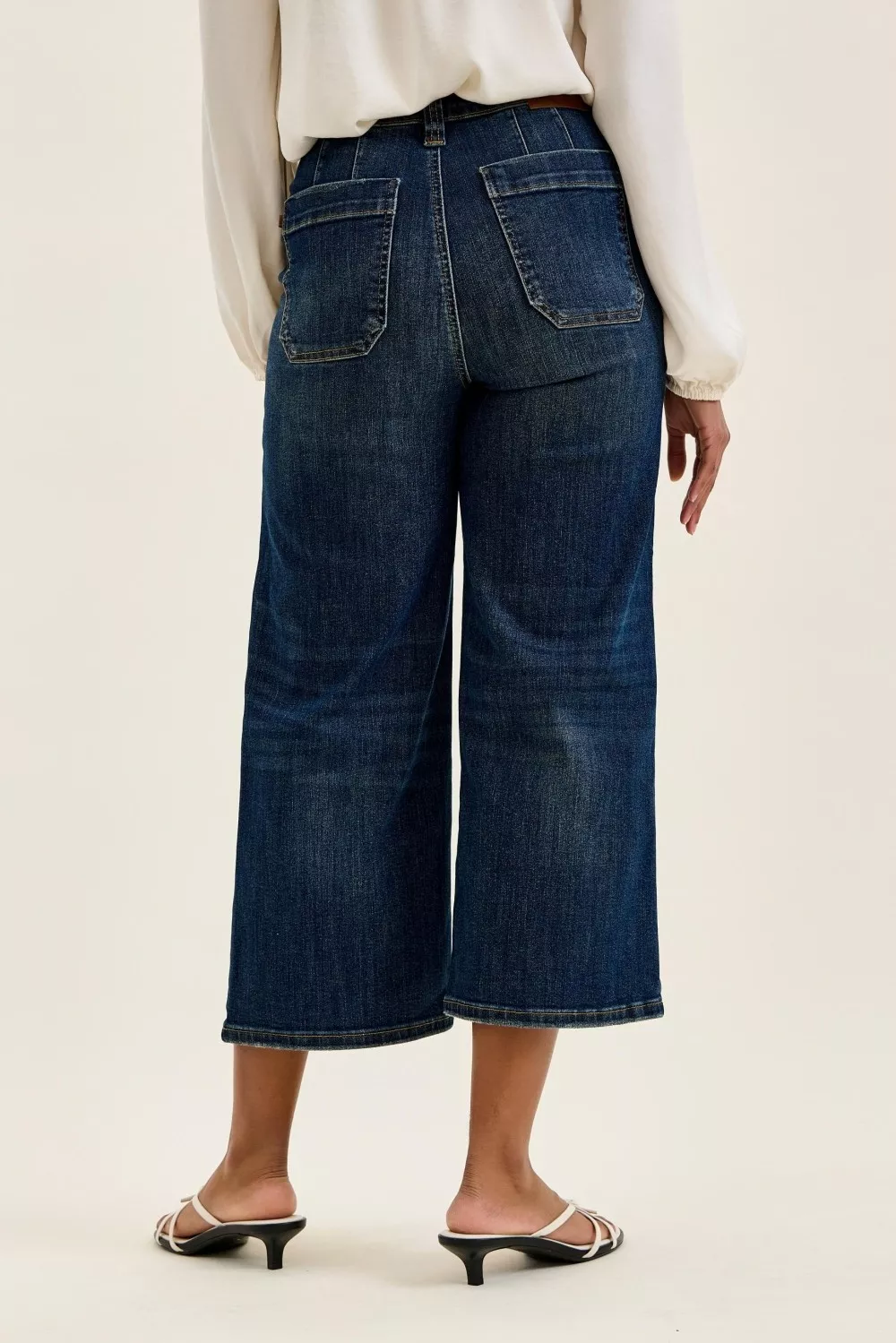 High Waist Wide Crop Utility Jeans with Patch Pocket, image 3
