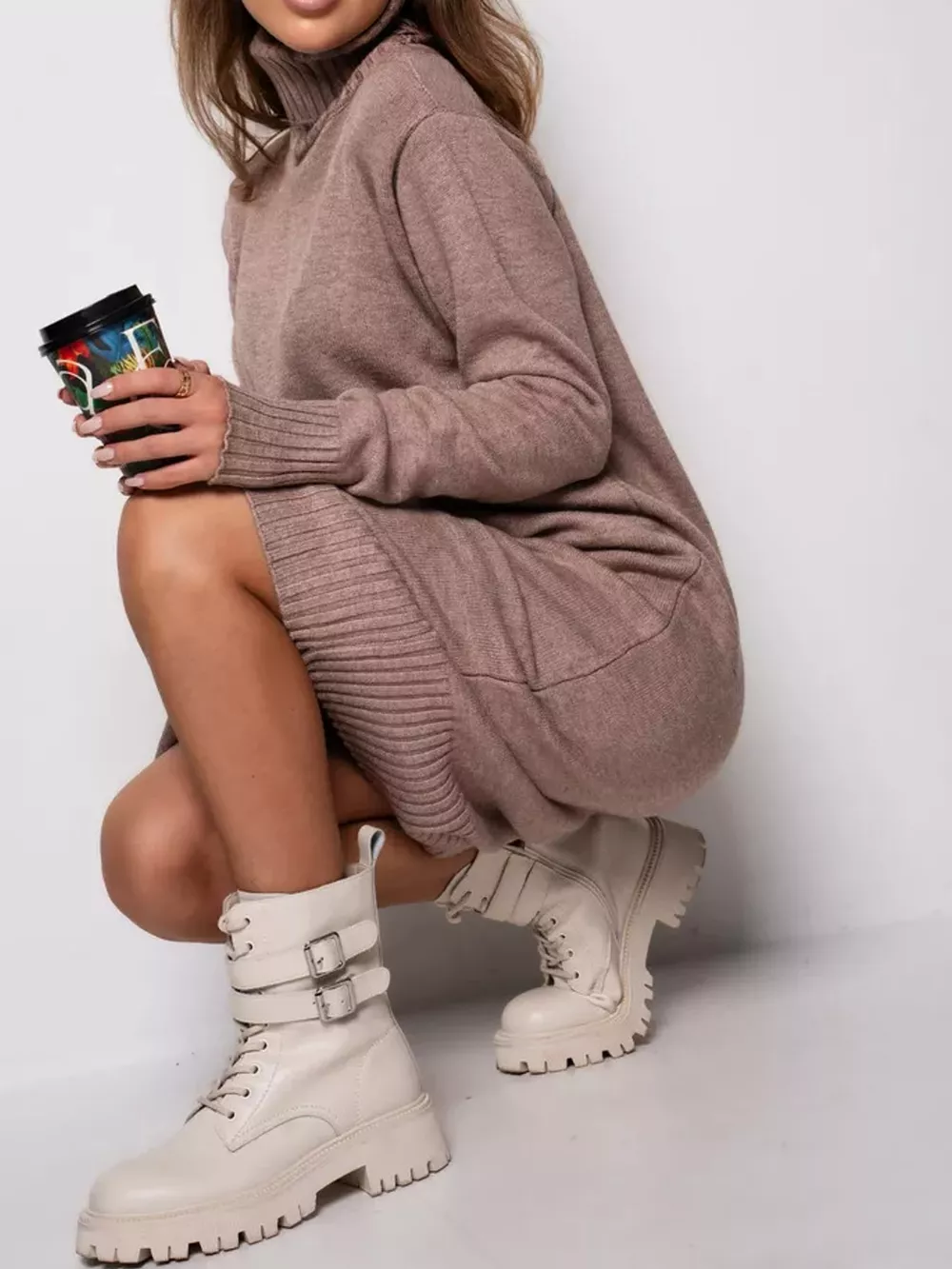 Turtleneck Ribbed Knit Sweater Dress, image 19