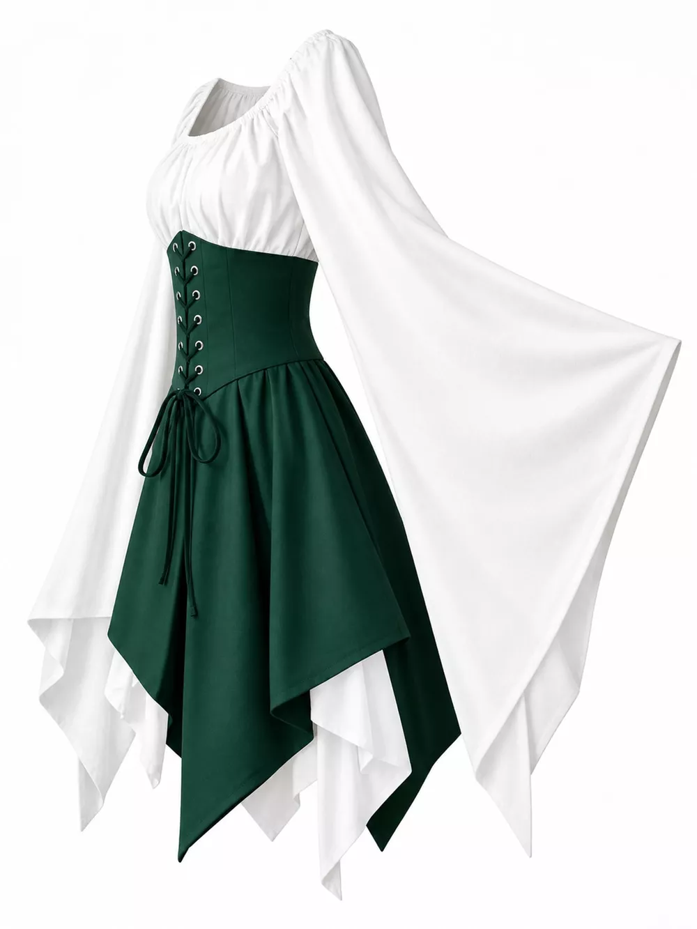 Full Size Lace-Up Flare Sleeve Irregular Hem Dress Plus Size, image 38