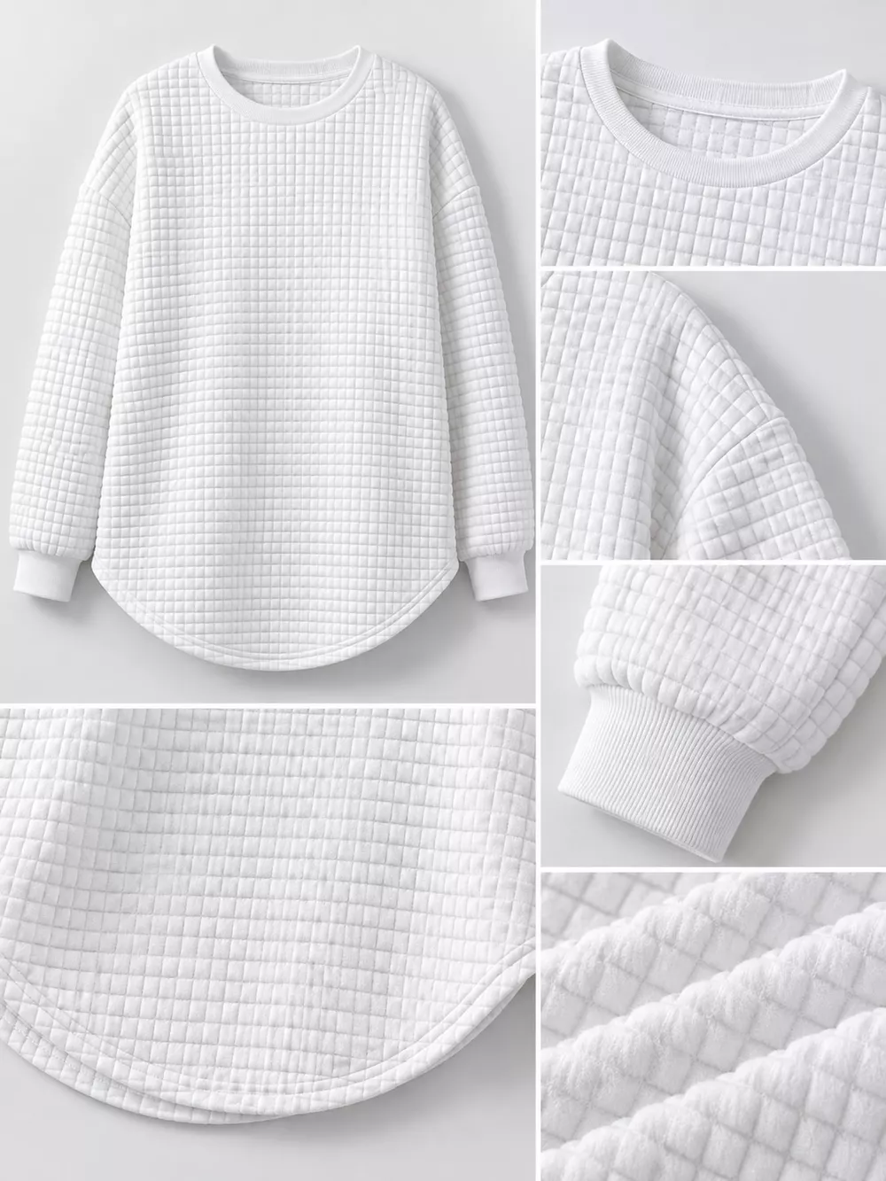 Plus Size Textured Waffle Knit Crew Neck Sweatshirt, image 7