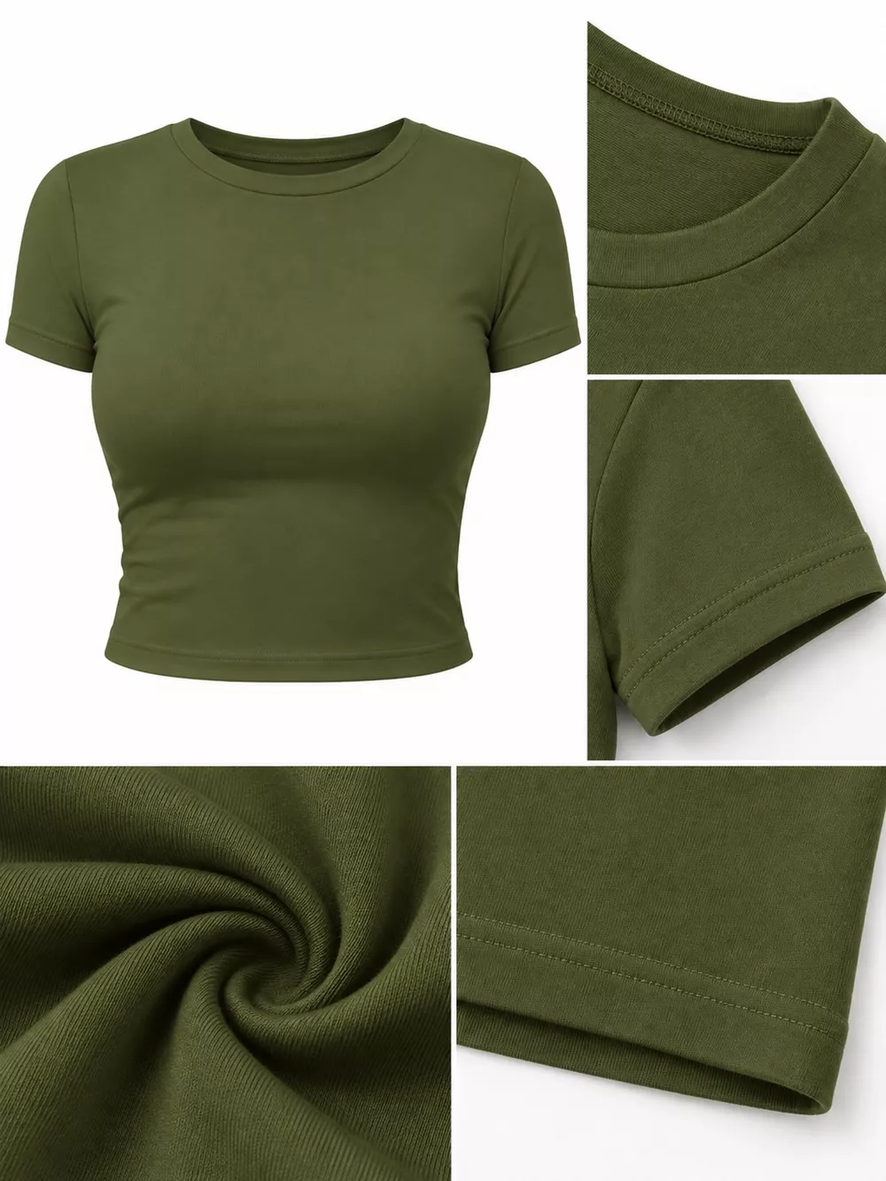 Slim Fit Basic Crew Neck Short Sleeve Crop T-Shirt, image 20