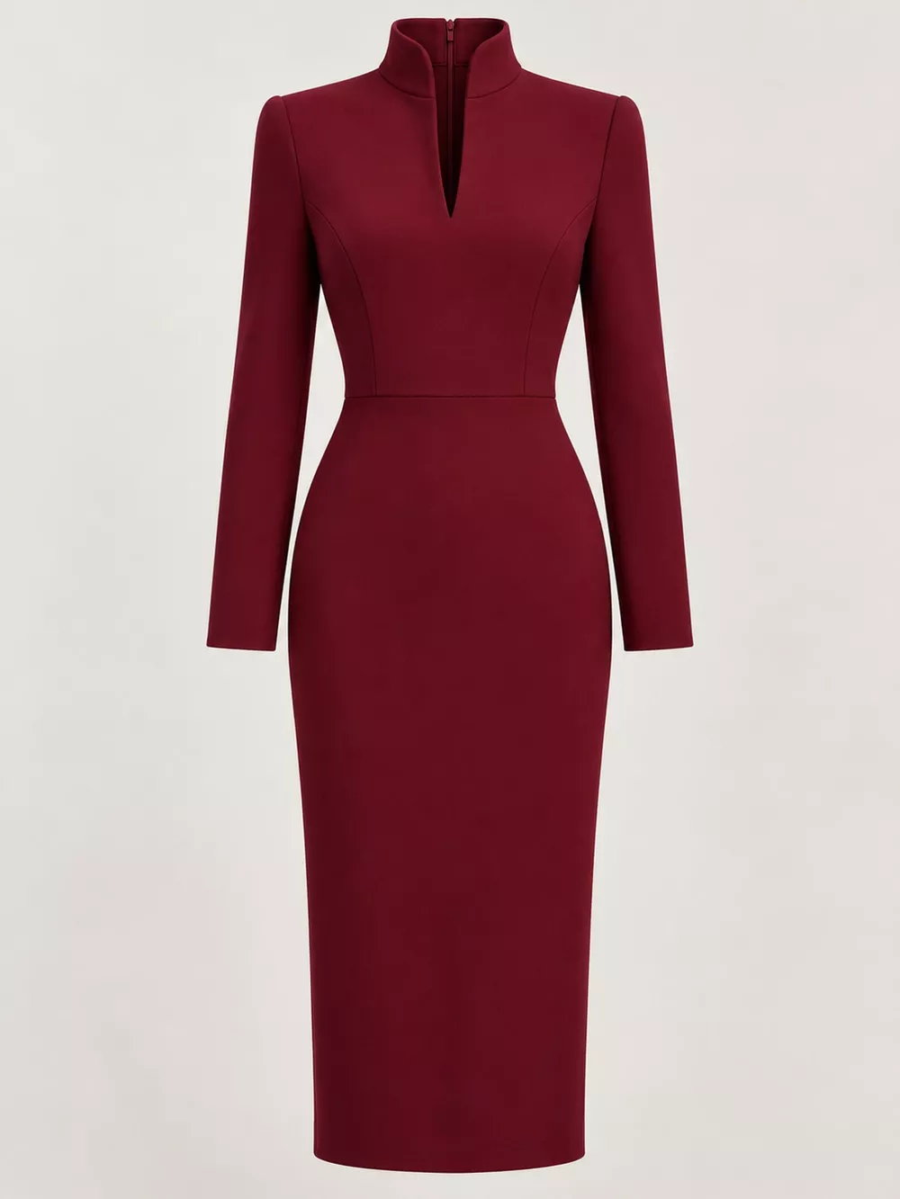 Full Size Stand-Collar Long-Sleeve Midi Dress Plus Size, image 19