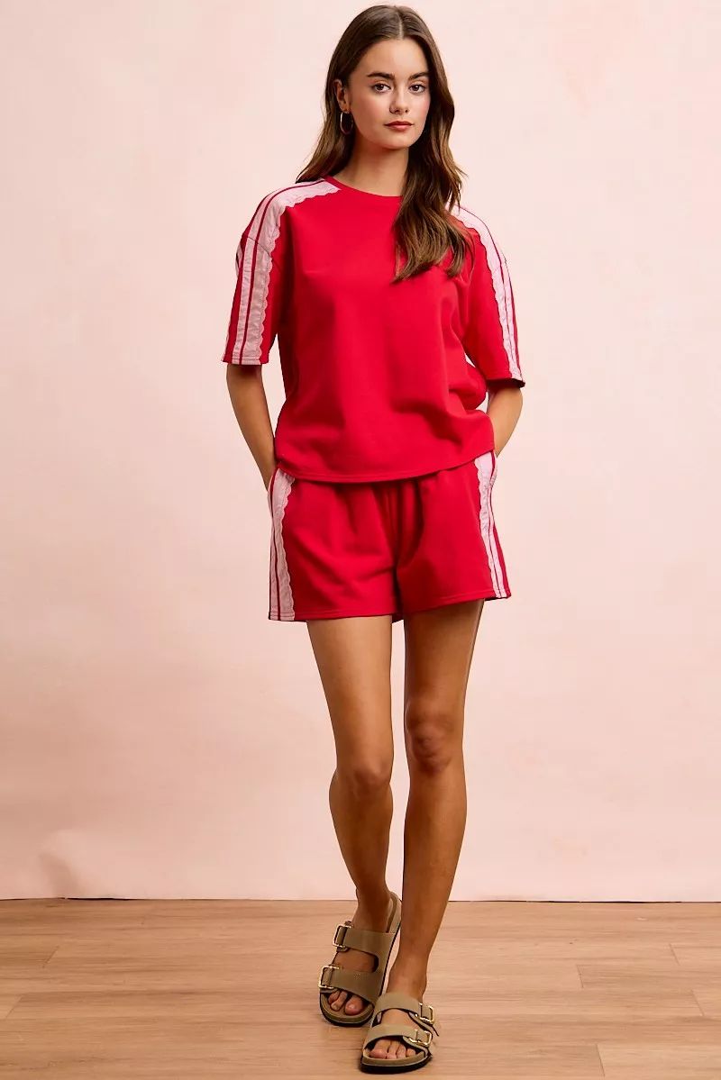 BiBi French Terry Side Lace Detail Short Sleeves Top, image 26