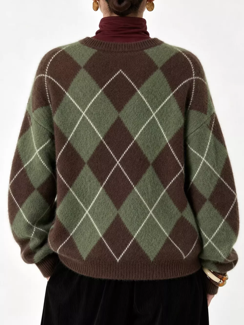 Argyle Pattern Fuzzy Knit Sweater, image 24